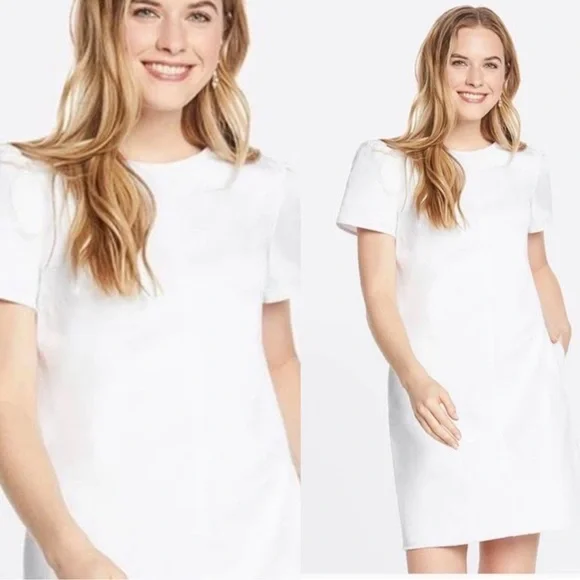 Draper James White Denim Puff Sleeve Shift Dress - Picture 2 of 6